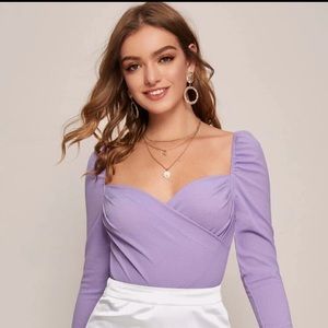 SHEIN Sweetheart Neck Puff Sleeve Wrap Top XS